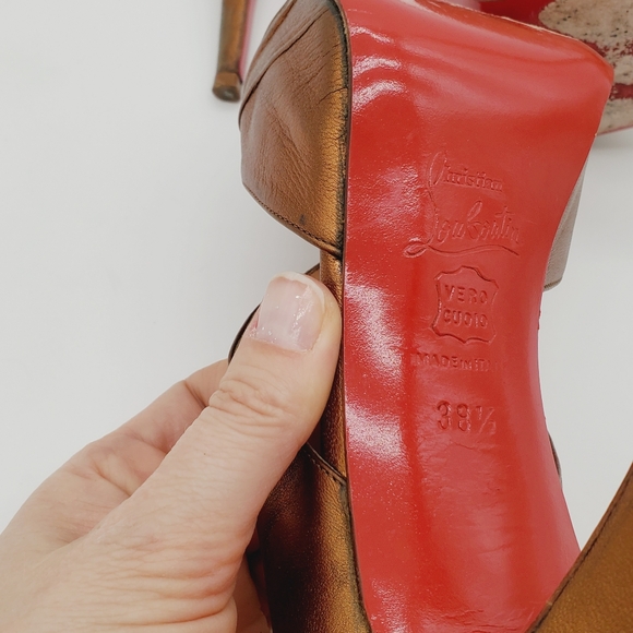 Christian Louboutin Bronze leather “Scissor Girl” Platform peep-toe pumps - Picture 15 of 16